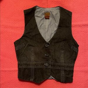 Louie by Anthrolpologie Black Denim Vest with PinStriped Lining